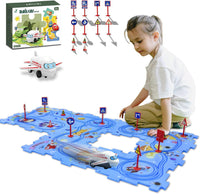 Ubegger puzzle car track set with puzzle road pieces, road signs and battery cars - view 4