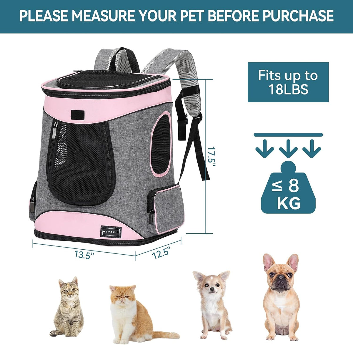 Petsfit Dog and Cat Backpack Carrier, Padded Waist Support - aPink - image 2