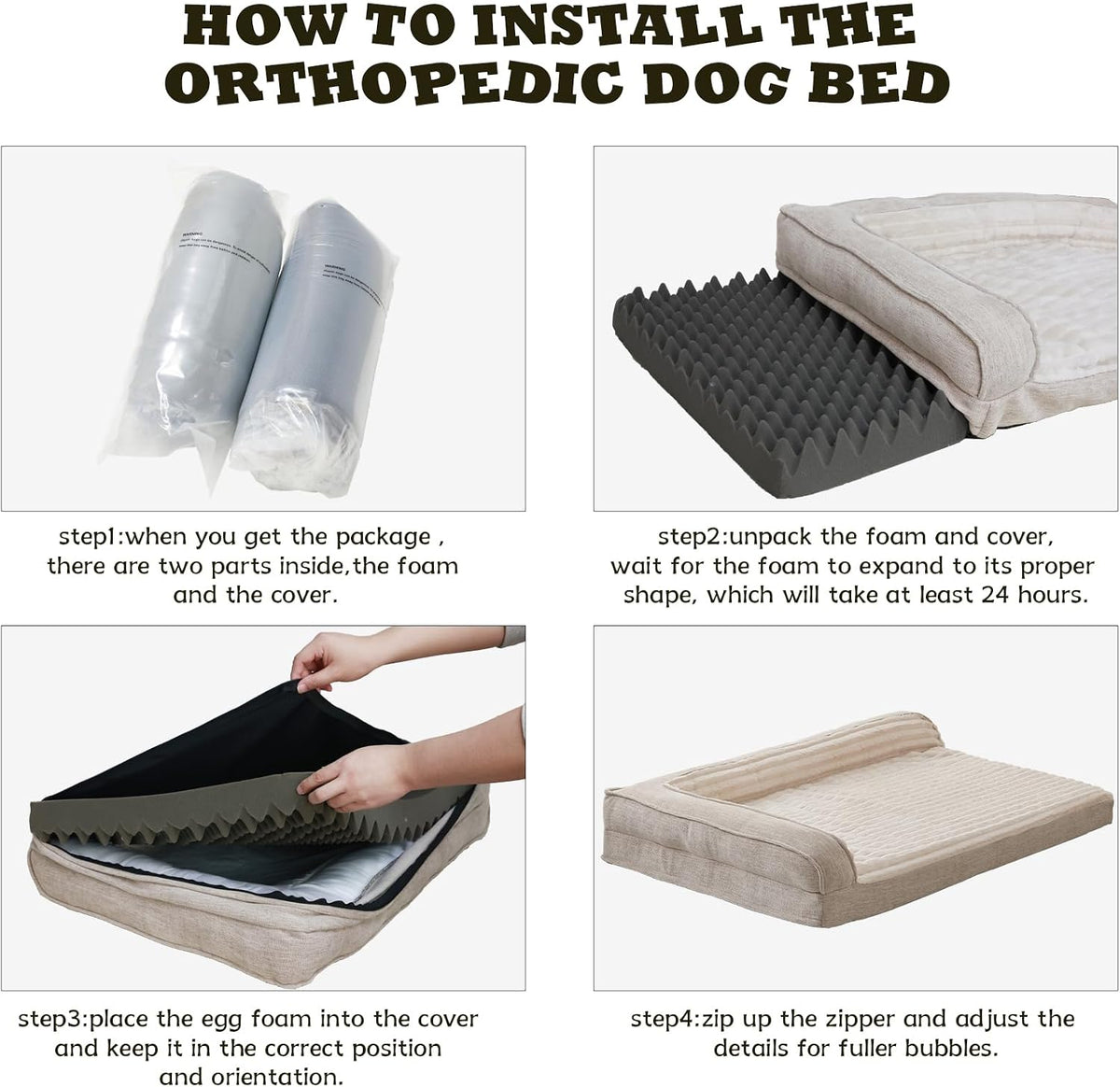 Orthopedic Dog Bed for Large Dogs - 40"L x 28"W x 7"Th / Beige - image 3