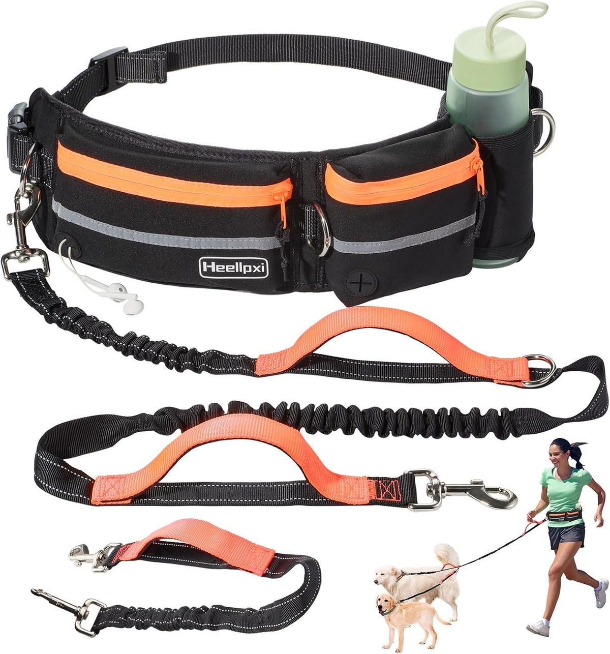 Hands-Free Dog Leash with Pouch - Orange