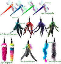 Cat Worm & Dragonfly Teaser Wand Attachments - 13 Pcs Assorted Refills with Bell