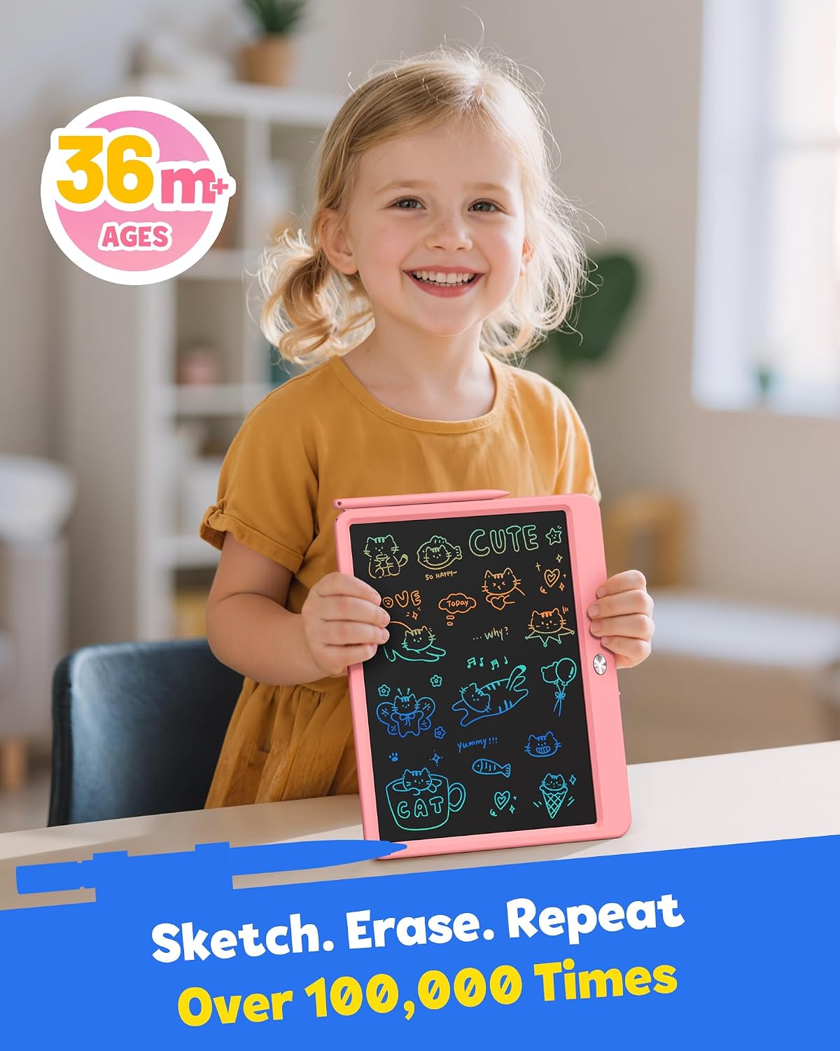 TEKFUN LCD Writing Tablet for Kids, Mess Free Doodle Board - Pink / 12 inch - image 4