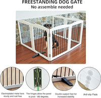 Freestanding Panel Dog Gate for Indoor Doorways, Stairs, or Hallways, Foldable Wooden Pet Gate, Support Feet Included, 24" Height-6 Panels, White