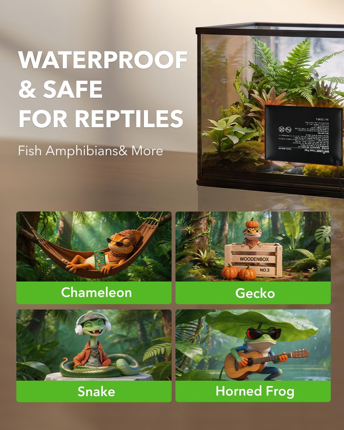 BN-LINK Reptile Heat Pad 6"X8" 8W for 10-20gal Under Tank Terrarium - 8" X 12" 2-PACK - image 4