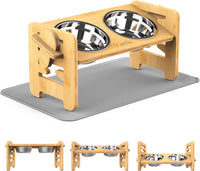 Elevated Dog Bowls, Raised Dog Bowl Stand Adjustable Small - Bamboo / Small / With Mat