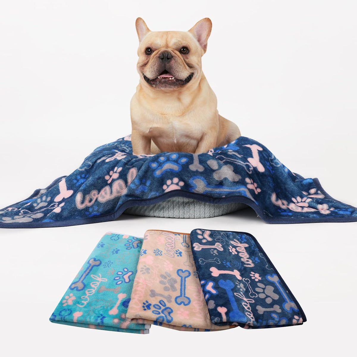 Luciphia 1 Pack 3 Blankets Fluffy Premium Fleece Pet Blanket Flannel - 41x31 inch (Pack of 3) / Khaki/Blue/Navy Bone - image 3