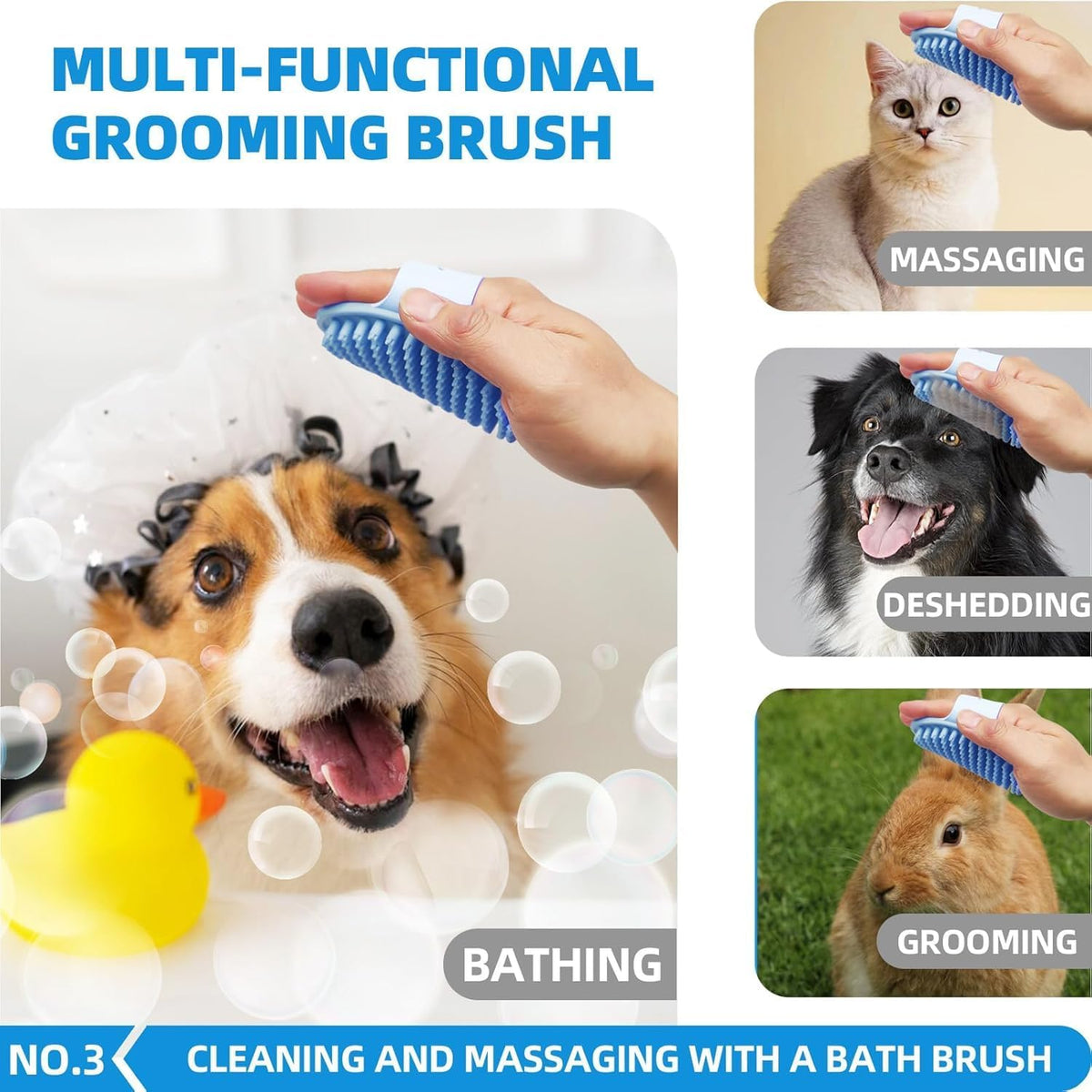 Bath Grooming Kit for Pets, Hair Brush Set with Towel - 6-Bath-Blue - image 4