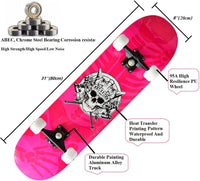 Skateboards for Beginners Kids Boys Girls and Adults, 31''x8'' - Pink Skull - image 3