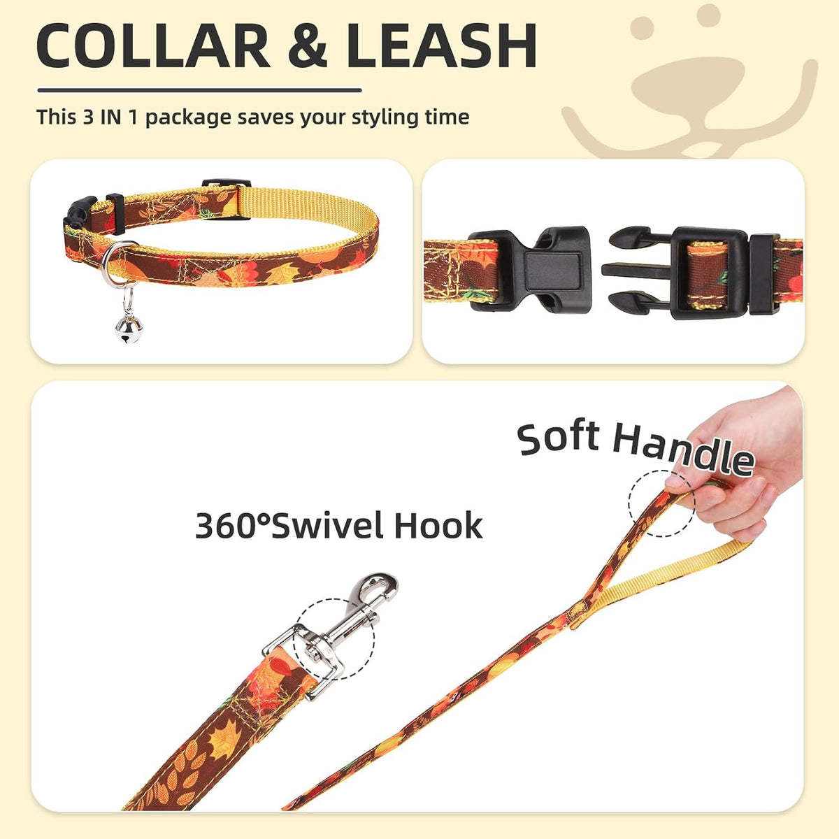 PUPTECK Dog Harness, Collar and Leash Set No Pull for Small Medium Sized – Essentials for Dogs - Brown&Yellow (Fall) / L (CHEST 18"-20") / Patterned Harness Collar and Leash Set - image 4