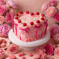 Chunful fake cherry cake toppers with red polyester bows - view 22