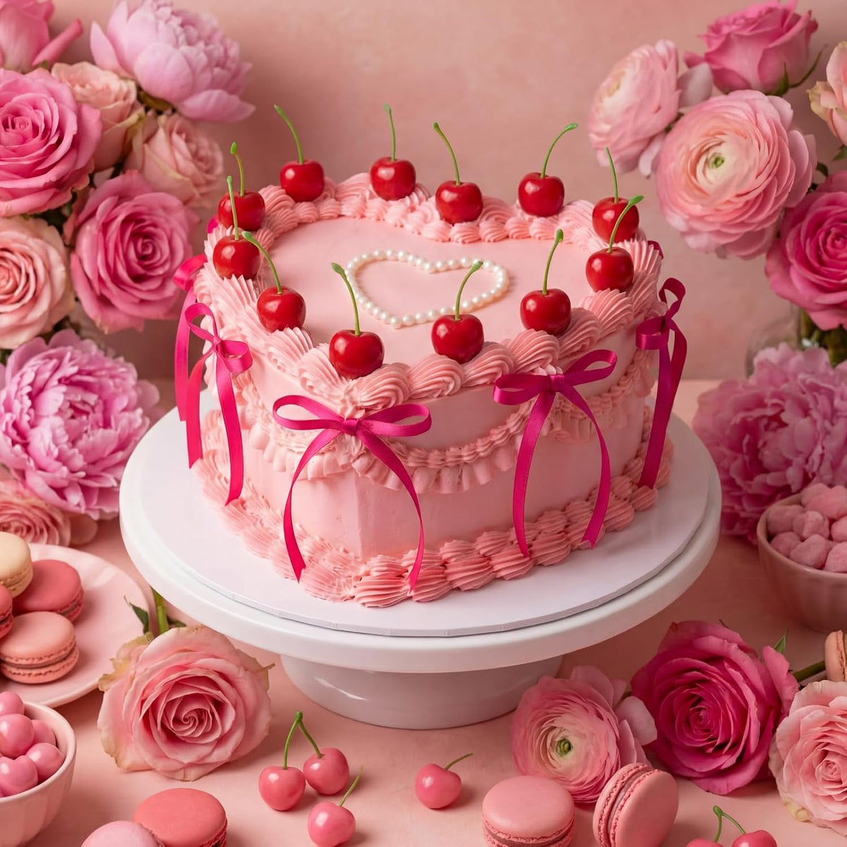 Chunful fake cherry cake toppers with red polyester bows - view 22