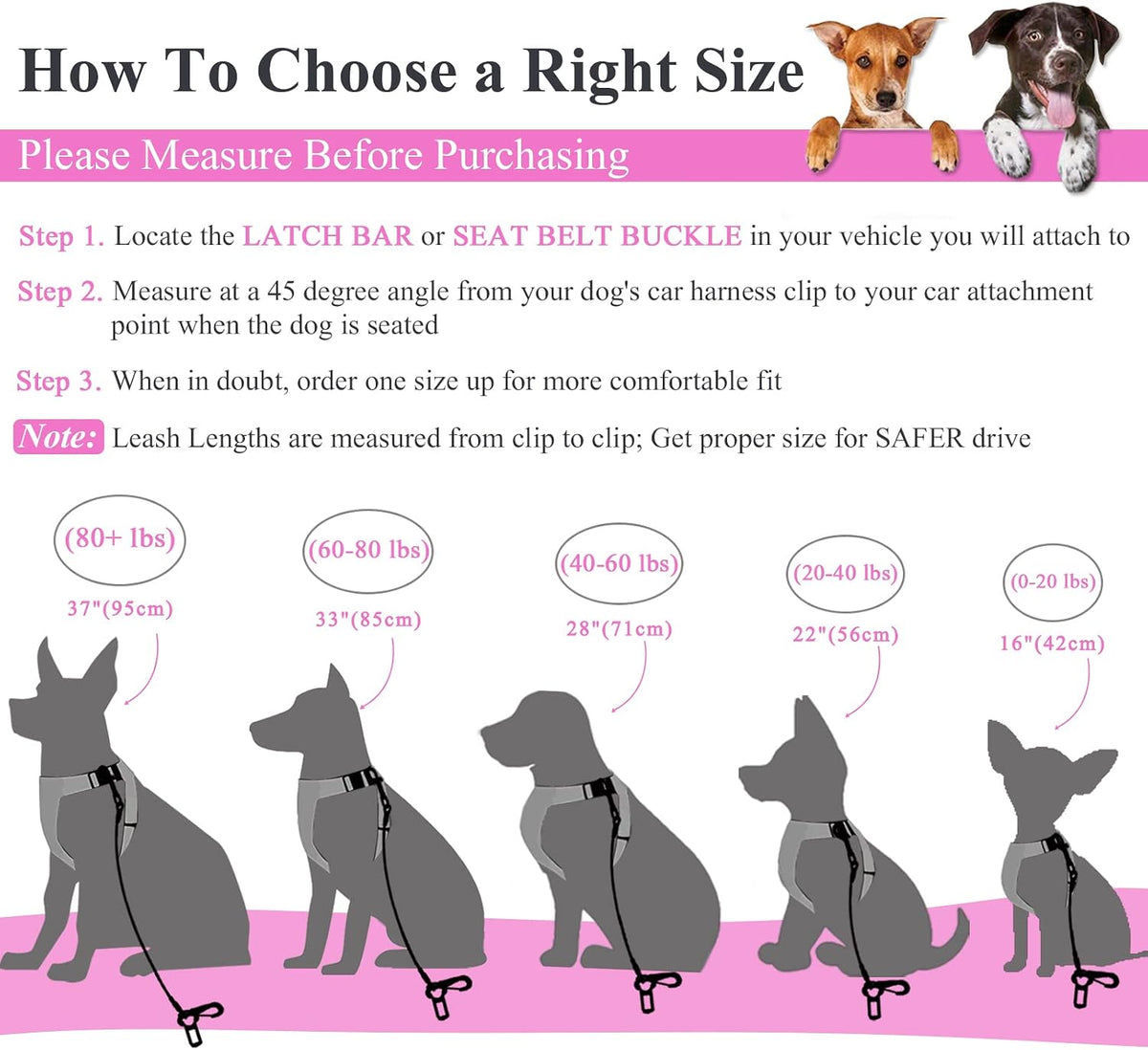 VIVAGLORY Dog Seatbelt Tuffbelt Dog Car Harness, XS - 22 Inch / Pink - image 2