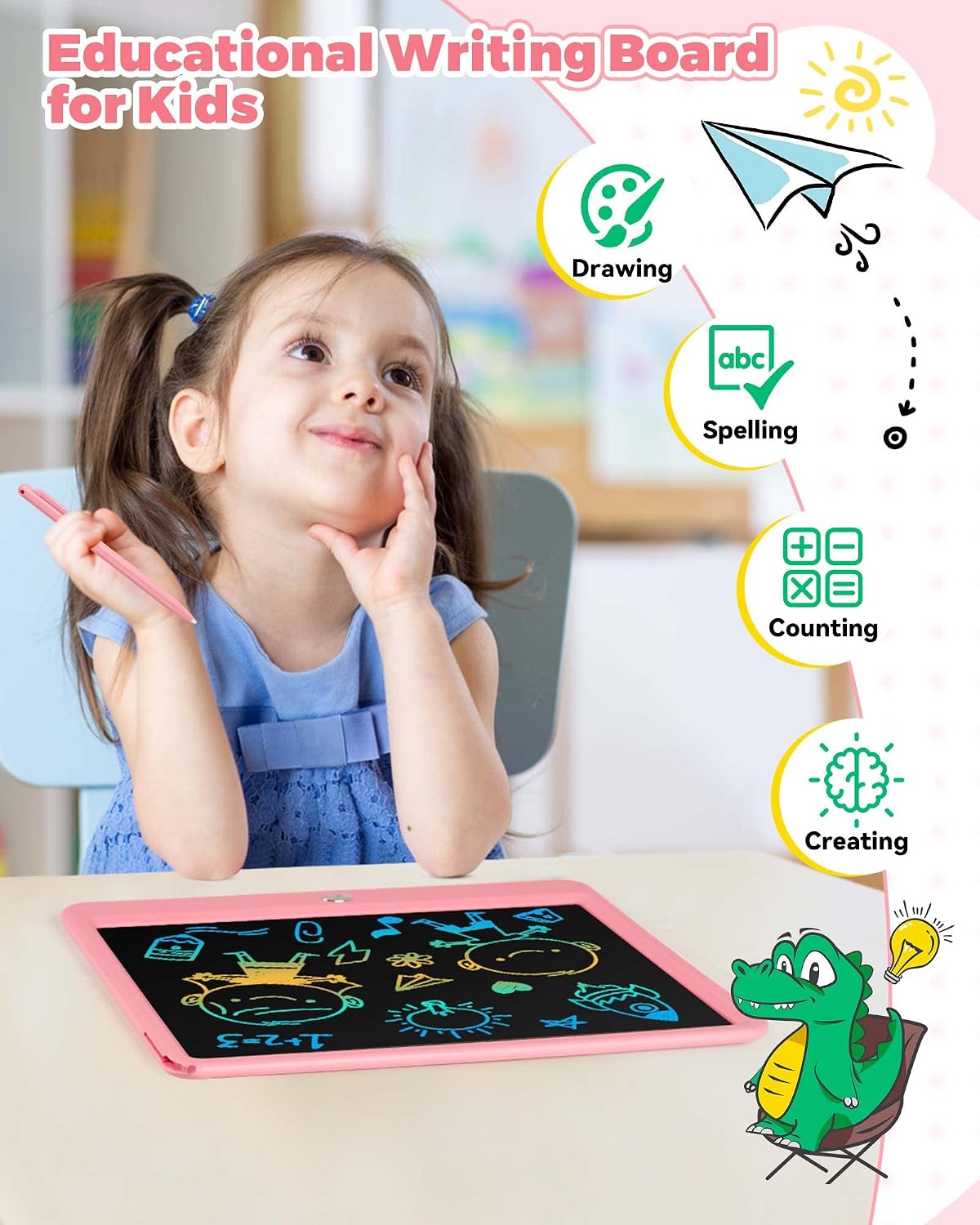 KOKODI 12 Inch LCD Writing Tablet with Anti-Lost Stylus - Pink / 12 inch - image 2