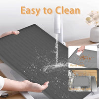 24" x 16" Dog Food Mat, Silicone Pet Mats for Food and Water, Nonslip Pet Feeding Mats for Floors, Dog Cat Bowl Mat with Raised Edges, Light Gray