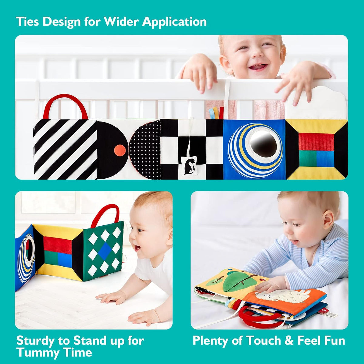 hahaland Baby Soft Cloth Crinkle Books Touch and Feel Sensory Infant - Double-Sided Book - image 3