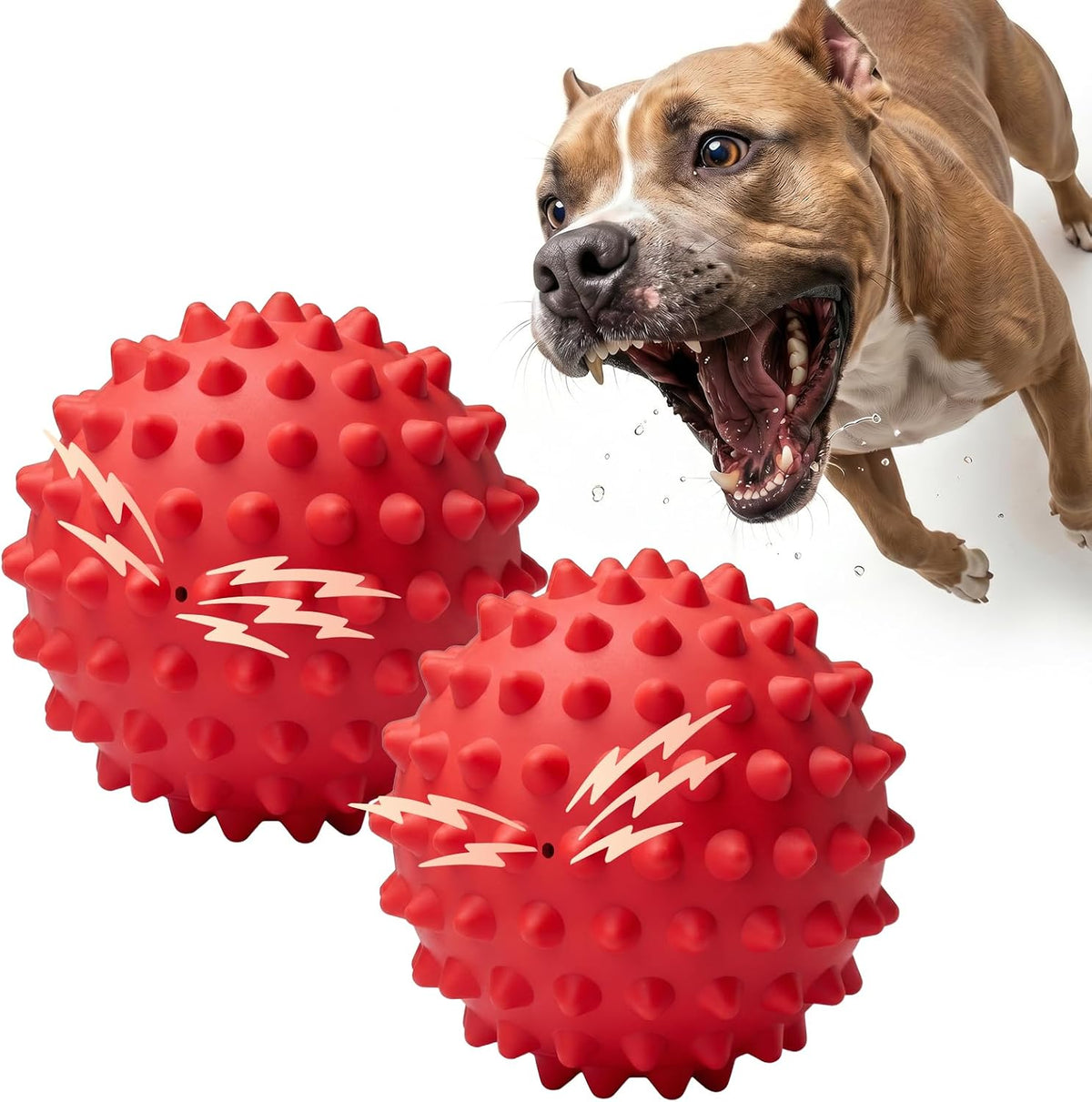 3.5''Durable Squeaky Dog Ball for 25-80lbs Aggressive Chewers – Essentials for Dogs - 2 PC-Beef-Red