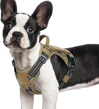 rabbitgoo Dog Harness Small Sized No Pull, Tactical Service Pet Vest with Molle and Control Handle, Adjustable and Reflective Military Harness for Easy Walking and Training, Brown camo, S
