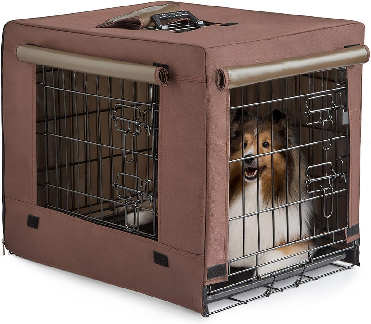 DONORO Dog Crates for Small Size Dogs Indoor Double Door Dog Kennels - Brown / 24.0"L x 18.0"W x 20.0"H
