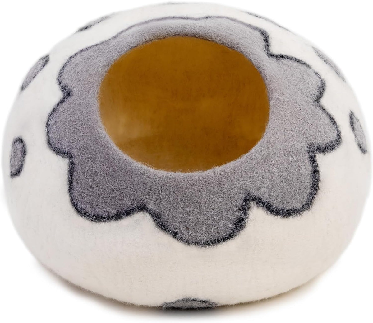 Woolygon Felt Cat Cave Bed, Merino Wool, Handcrafted – Essentials for Cats - White Flower - image 4