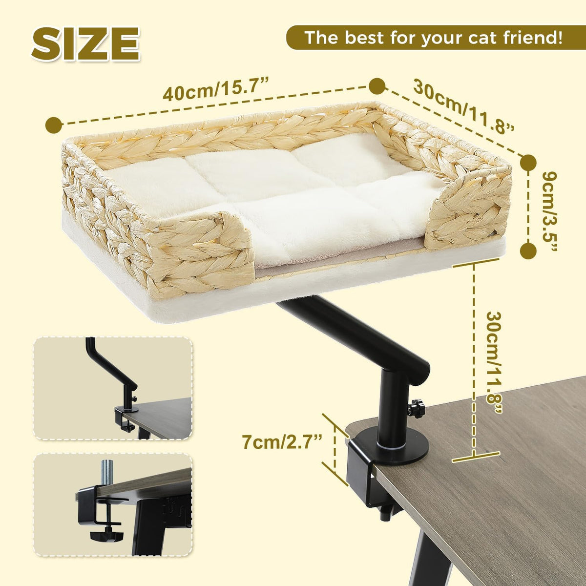 PAWZ Road Cat Desk Bed 360°Rotating Supports to 50 Lbs Cozy Nest - Beige / Wicker - image 3