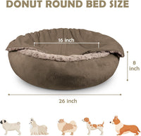 JOEJOY Small Dog Bed Cat Bed with Hooded Blanket - M(26" x 26" x 8") / Dark Brown - image 2