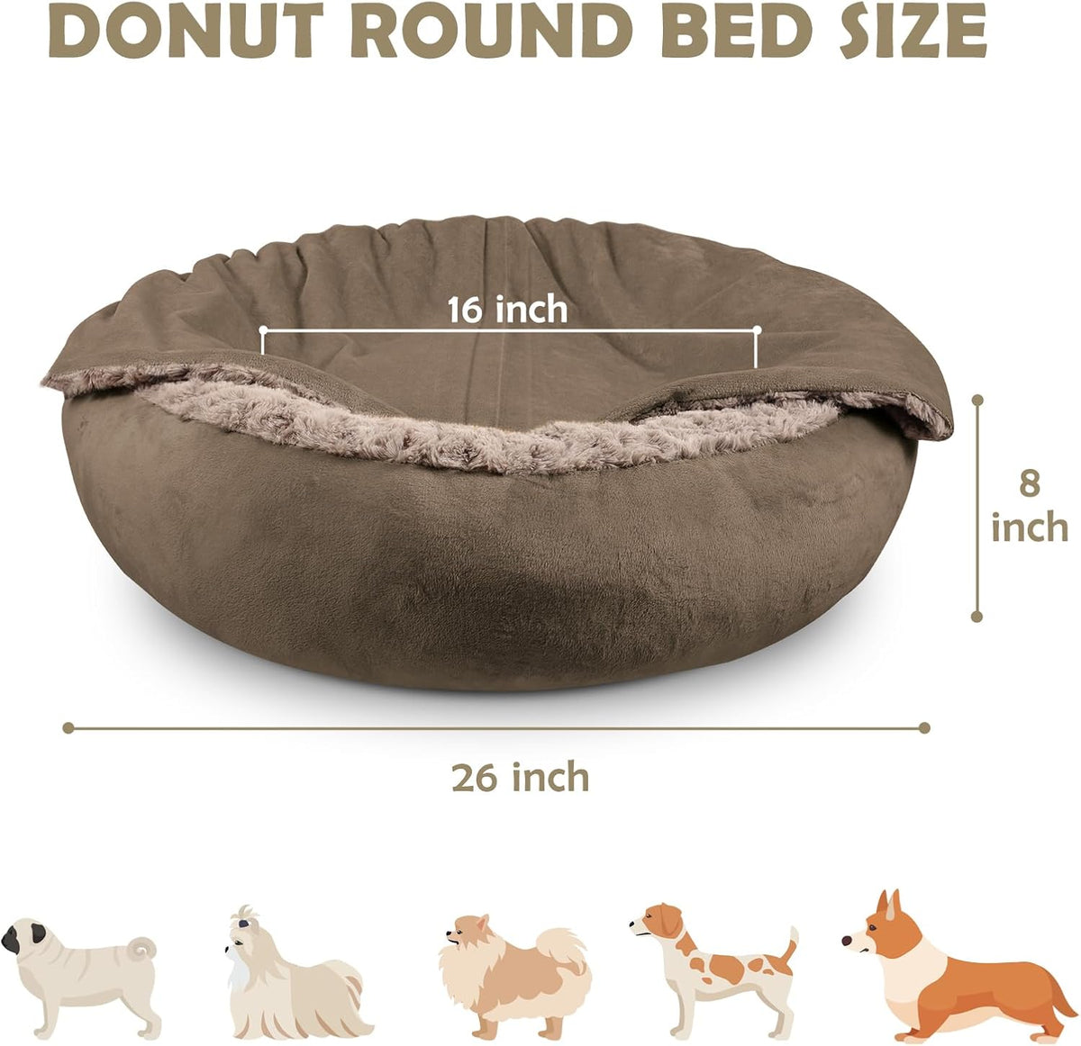 JOEJOY Small Dog Bed Cat Bed with Hooded Blanket - M(26" x 26" x 8") / Dark Brown - image 2