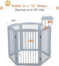Freestanding Pet Gate for Dogs, Indoor Wooden Foldable Dog Gate for House, Extra Wide, Pet Fence for Stairs, Doorways, Halls, Support Feet Included, 120 Inch Wide, 6 Panels 32",Grey