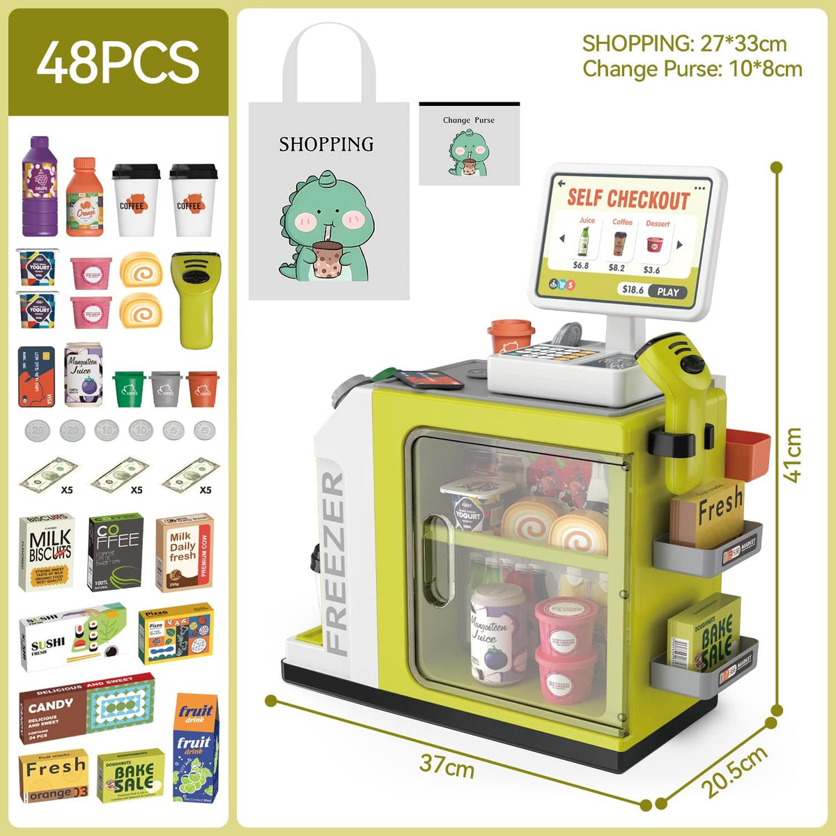 Kids Cash Register Playset, Calculator, Scanner, Ages 3+ - Green - image 3