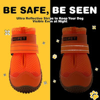 Hcpet Dog Shoes for Large Dogs, Breathable Dog Booties for Small Medium Dogs, Anti-Slip Dog Boots & Paw Protectors for Hot Pavement Winter Snow Hiking with Reflective Straps Orange Size 4