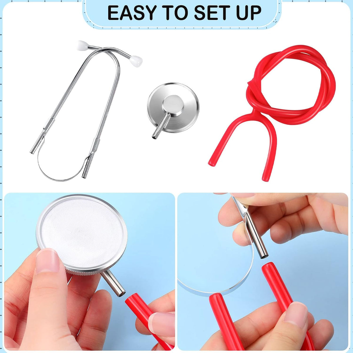 meekoo 2 Pack Kids Stethoscope Toy Halloween Cosplay Costume - Blue,Red - image 2
