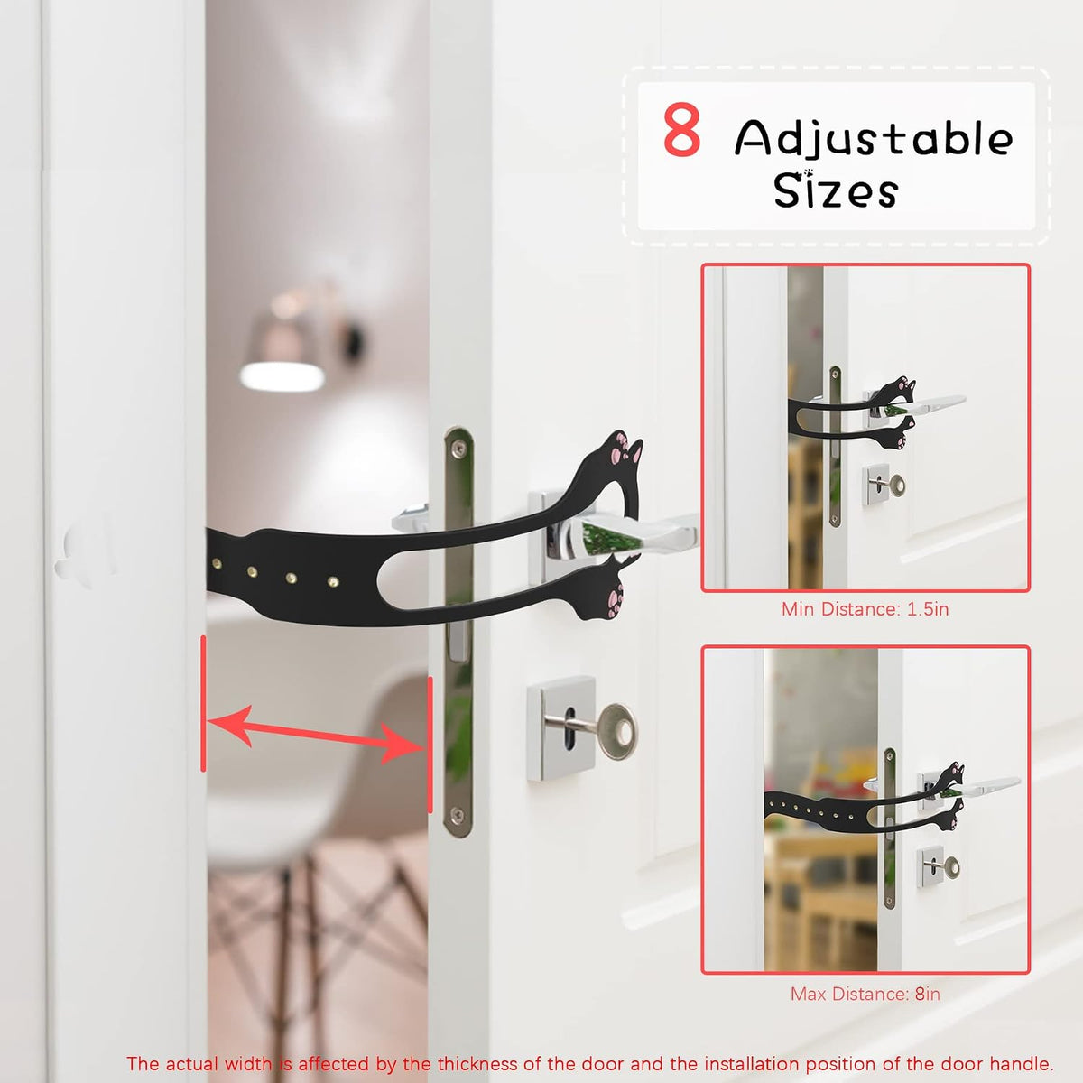 Cat Door Latch Holder, 8 Adjustable Sizes Flexible Cat Door Stopper – Essentials for Cats - 2*black - image 2