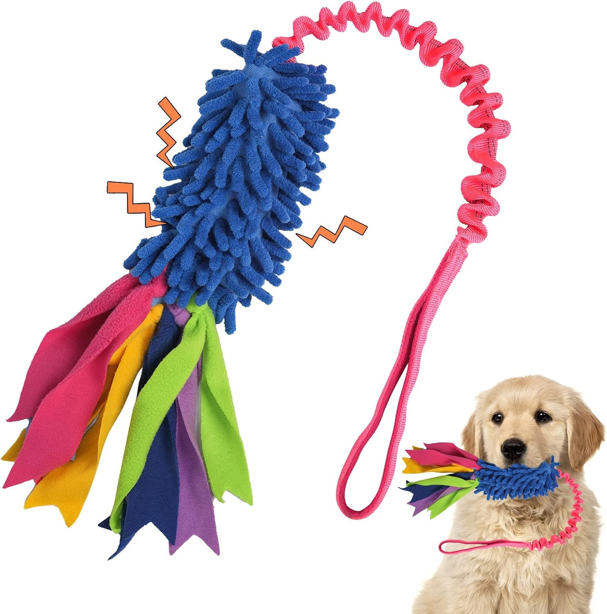 wodoca Dog Tug Toy, Dog Toys for Aggressive Chewers - Blue Chenille, Red Webbing