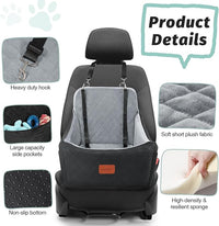 Dog Car Seat for Dogs Up to 35lbs,Fully Detachable and Washable,Memory Foam Covered Soft Fabric,Easy to Install with Adjustable Straps,Anti-Slip Bottom,Two Side Pockets(Black/Grey,Medium)