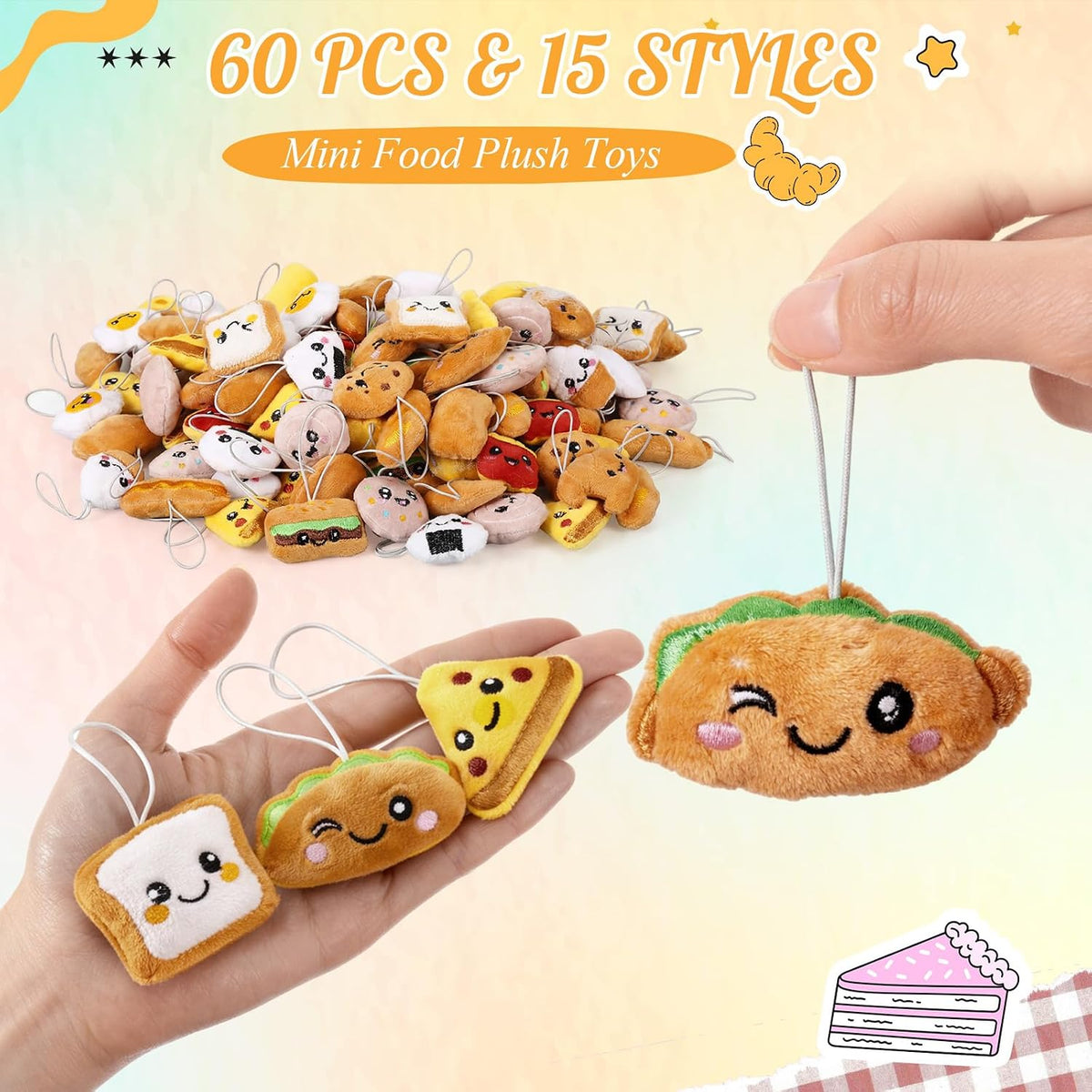 Libima 150 Pcs Mini Stuffed Animals Keychain, Plush Toys - 120 / Dessert - image 2