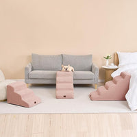 EHEYCIGA Curved Dog Stairs Ramp for High Beds 19.7" H, 4-Step Dog Steps for Small Dogs and Cats, Pet Stairs for High Bed Climbing, Non-Slip Balanced Pet Step Indoor, Dusty Pink