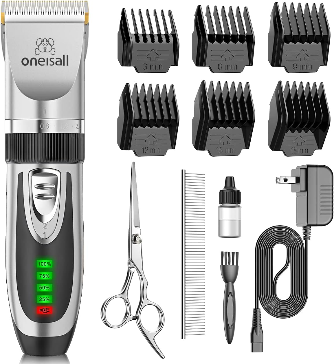 oneisall Dog Grooming Clippers with LED Display for Dogs & Cats – Essentials for Dogs - Silver