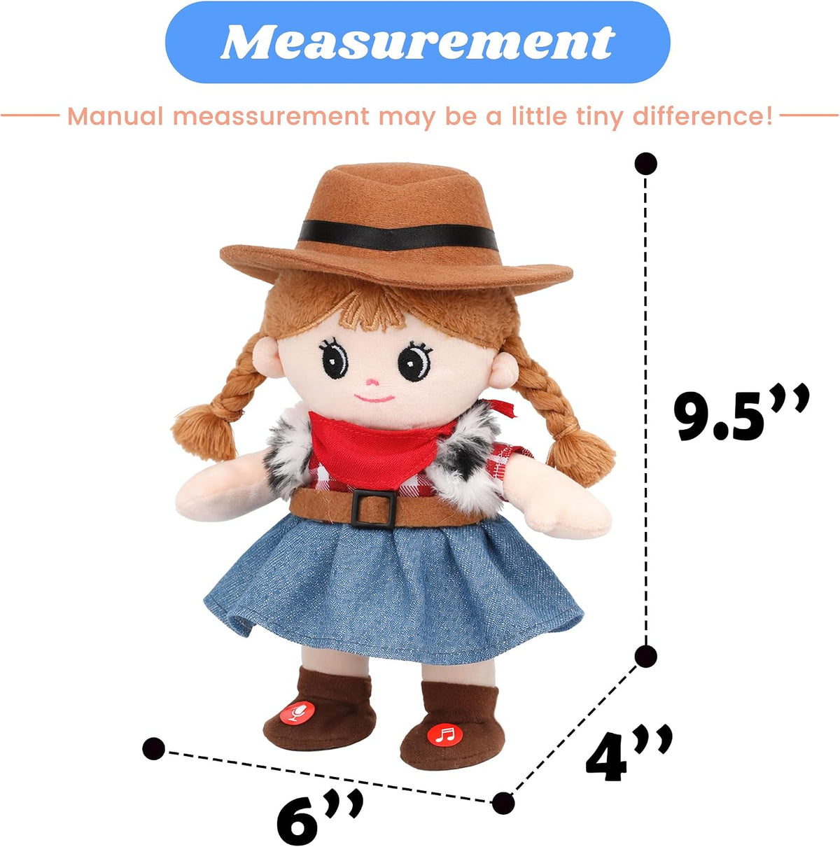 Hopearl Talking Singing Cowgirl Repeats What You Say Girl Walking - White Cowgirl - image 4