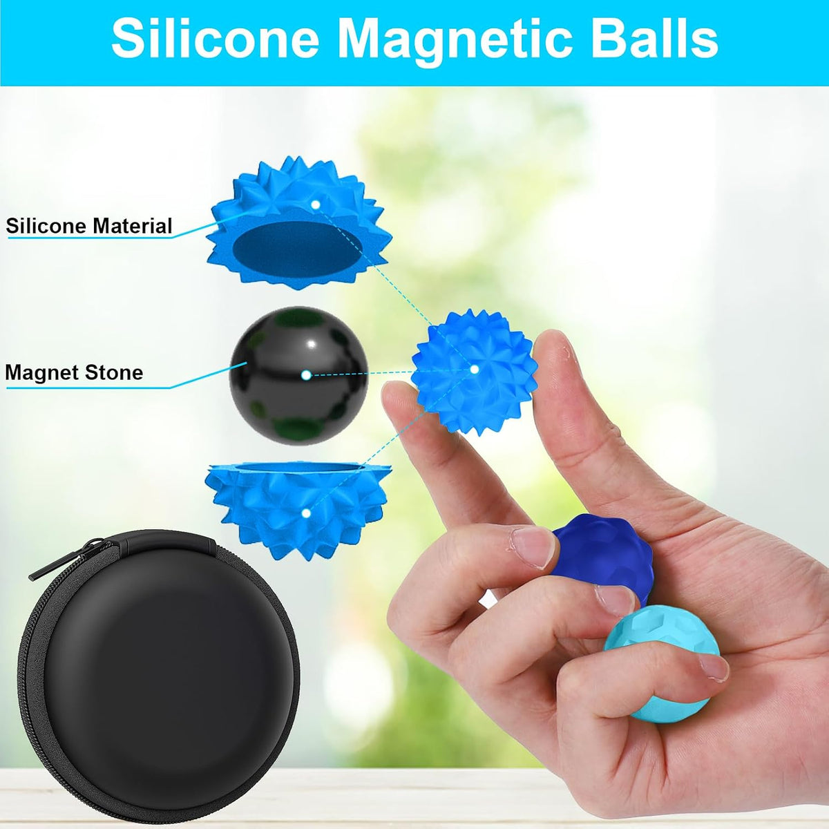 BUSOHA Silicone Magnetic Fidget Balls - Blue / 1.2 Inch - image 3