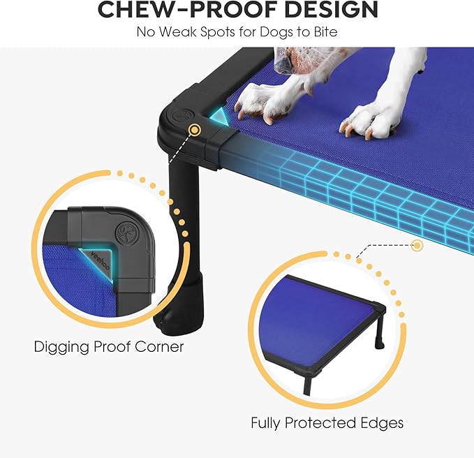 Veehoo Chew Proof Dog Bed, Non-Chewable Cot for Large Dogs, Anti-Scratch Durable Hammock Raised Place for Training Platform, Outdoor Cooling Off Ground, CWC2420ACP