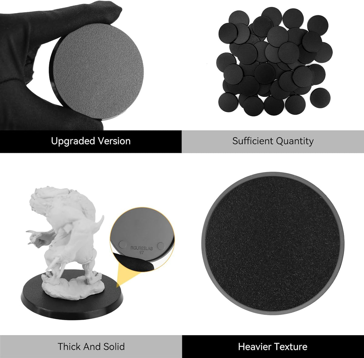 FIGURESLAB 100 black textured plastic miniature bases in 7 sizes - view 21