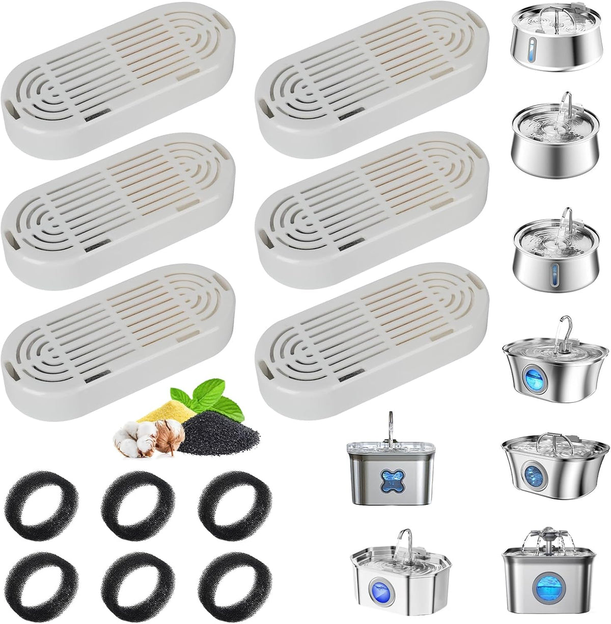Cat Water Fountain Filter Replacement for Stainless Steel Pet Fountain – Essentials for Cats - 6+6 Pack