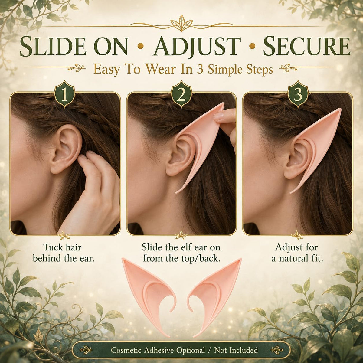 COOLJOY short pointed elf ears, 1 pair in light tone for cosplay - view 8
