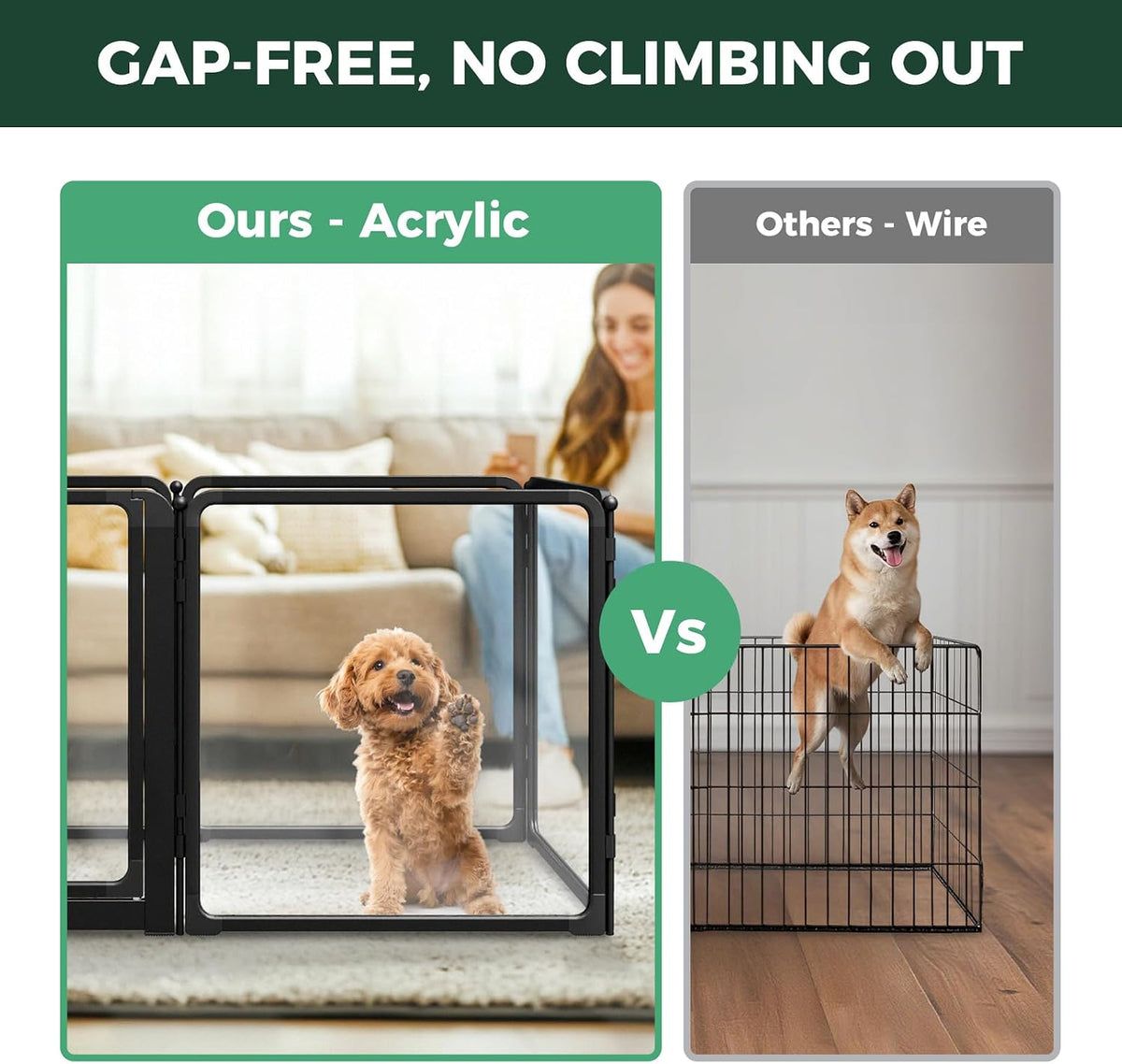 FXW AuraSpace Pro Clear Acrylic Indoor Dog Playpen, 32" H - Black / 24"H / 10 Panels + 2 Gates - image 2