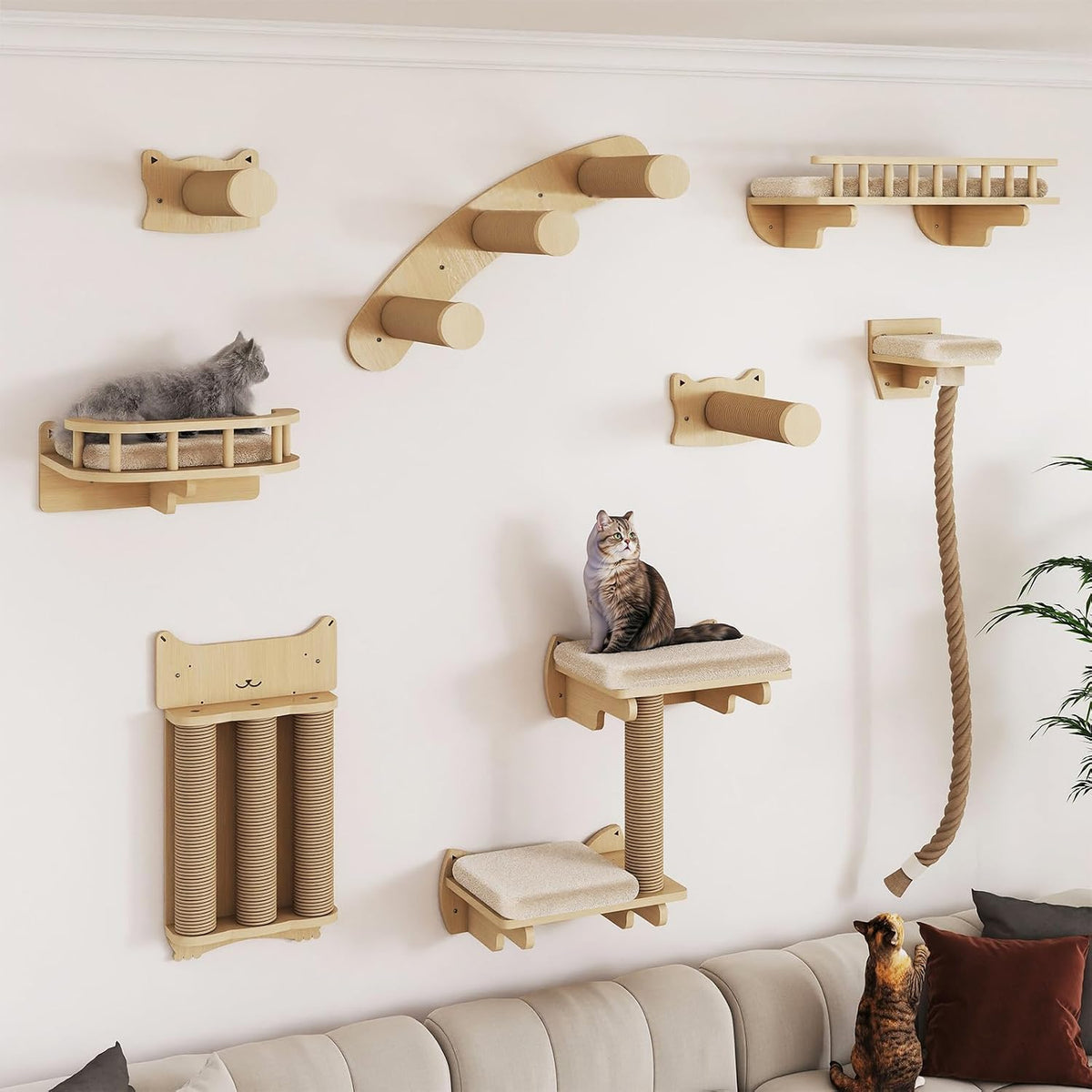 BYBYME 7 Pcs Wall-Mounted Cat Shelves - Set of 8