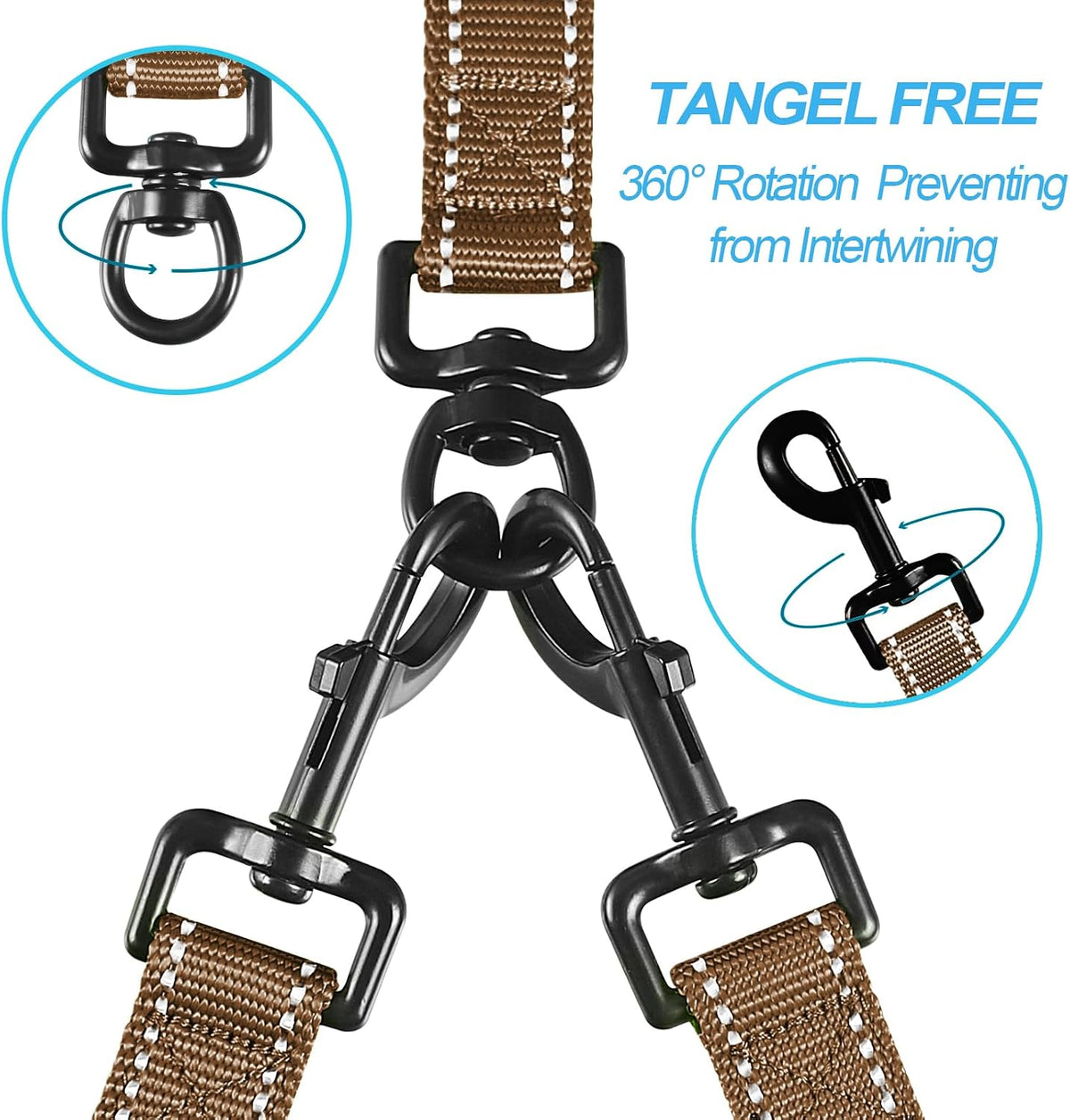 Double Dog Leash, No Tangle Dual Leash - Brown - image 2