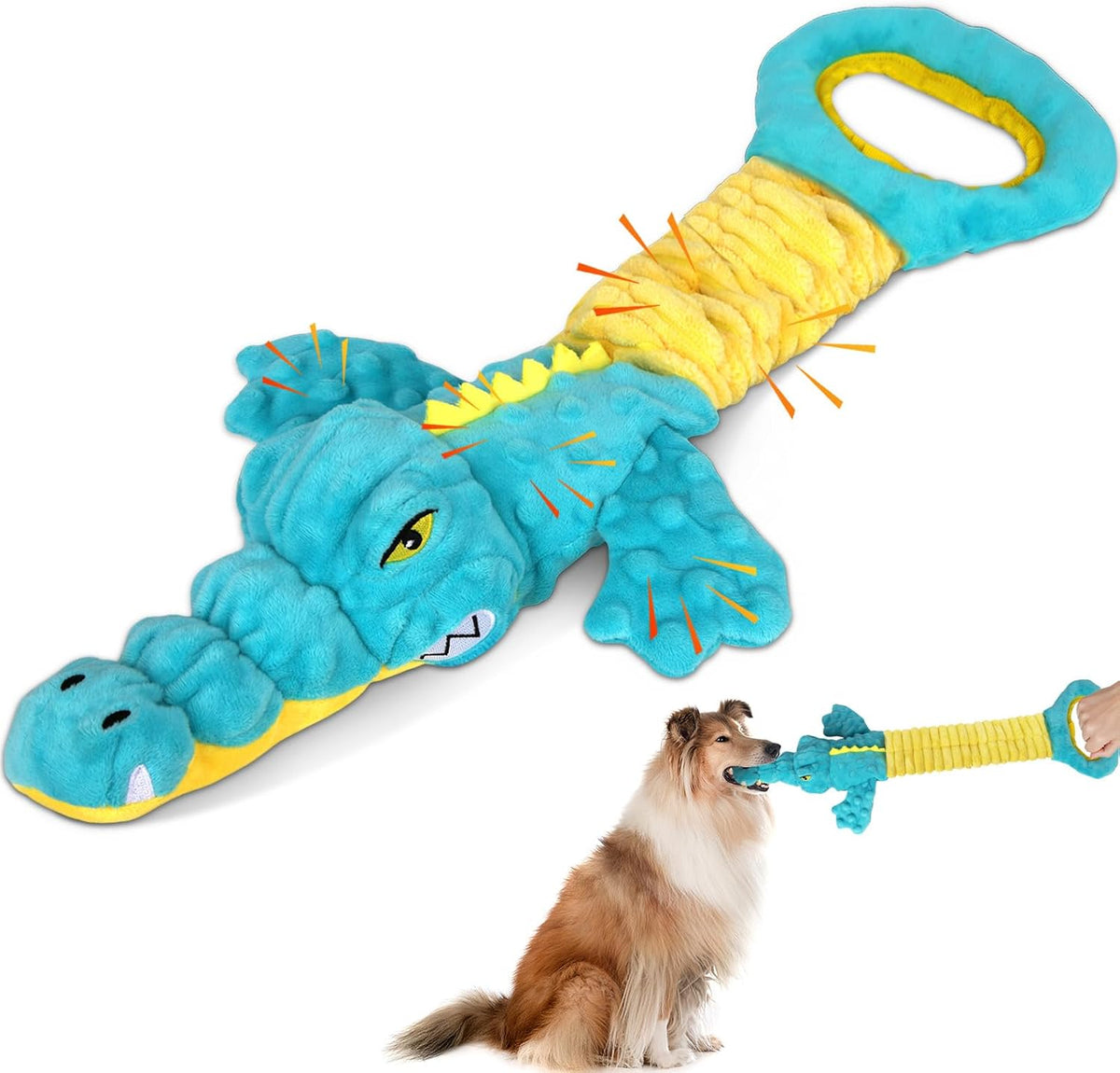 Dog Toys 3-Pack Cute Duck Shapes Puppy Toys No-Stuffing Squeaky - Blue02 / Blue Alligator