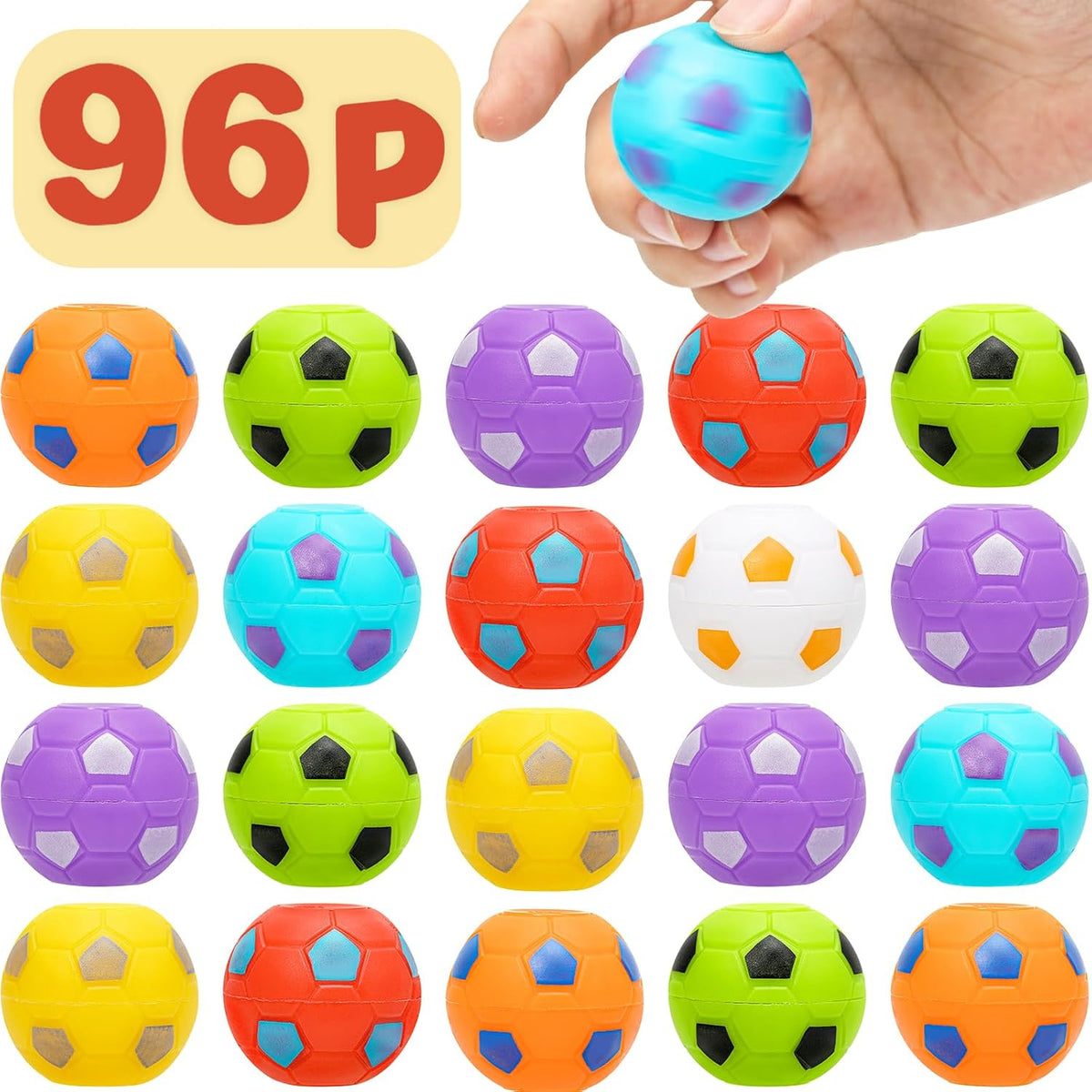Azen mini soccer ball fidget spinners, 96 pack in assorted colors