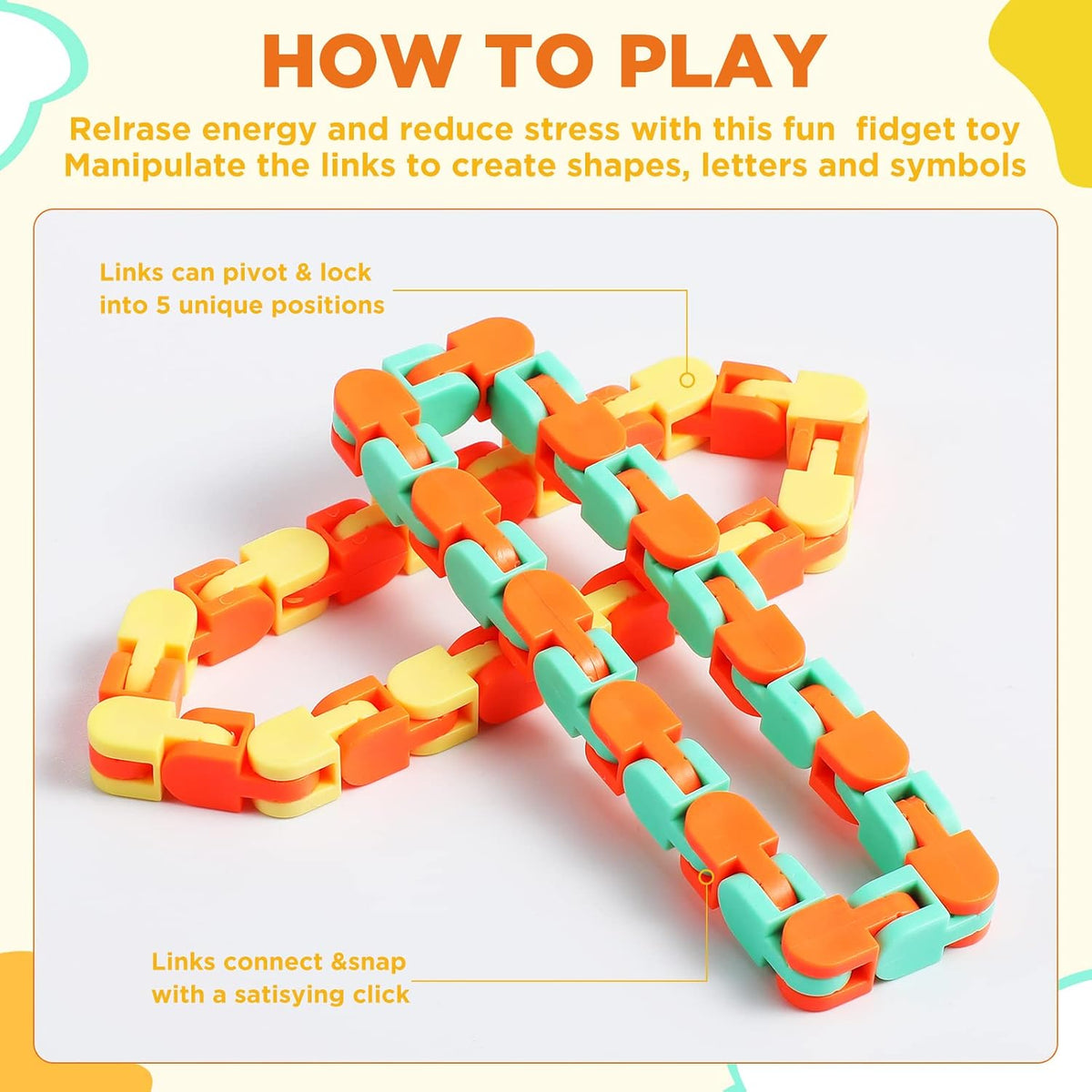 Sotiff wacky tracks fidget toys, 60 pack of clicking snap link chains in assorted colors - view 11