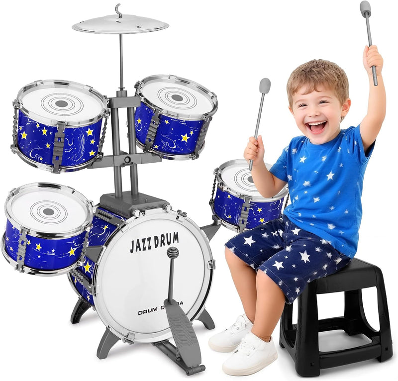 CHADRIGIVS kids drum set with bass drum pedal, cymbal, drumsticks and four-legged stool