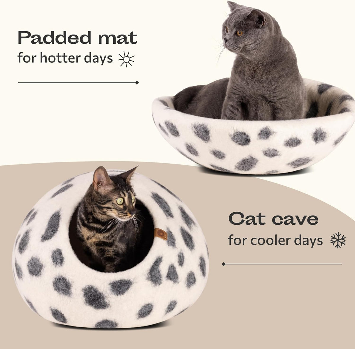 Cat Cave, New Zealand Wool Bed for Indoor Cats - Snow Leopard / Large - image 4
